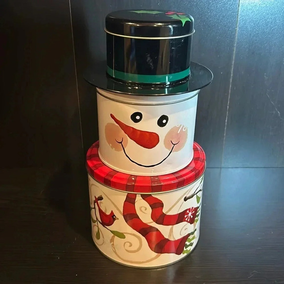 Celebrate it Snowman tin container set xmas light Mistletoe snowflake snow decor - Picture 1 of 9